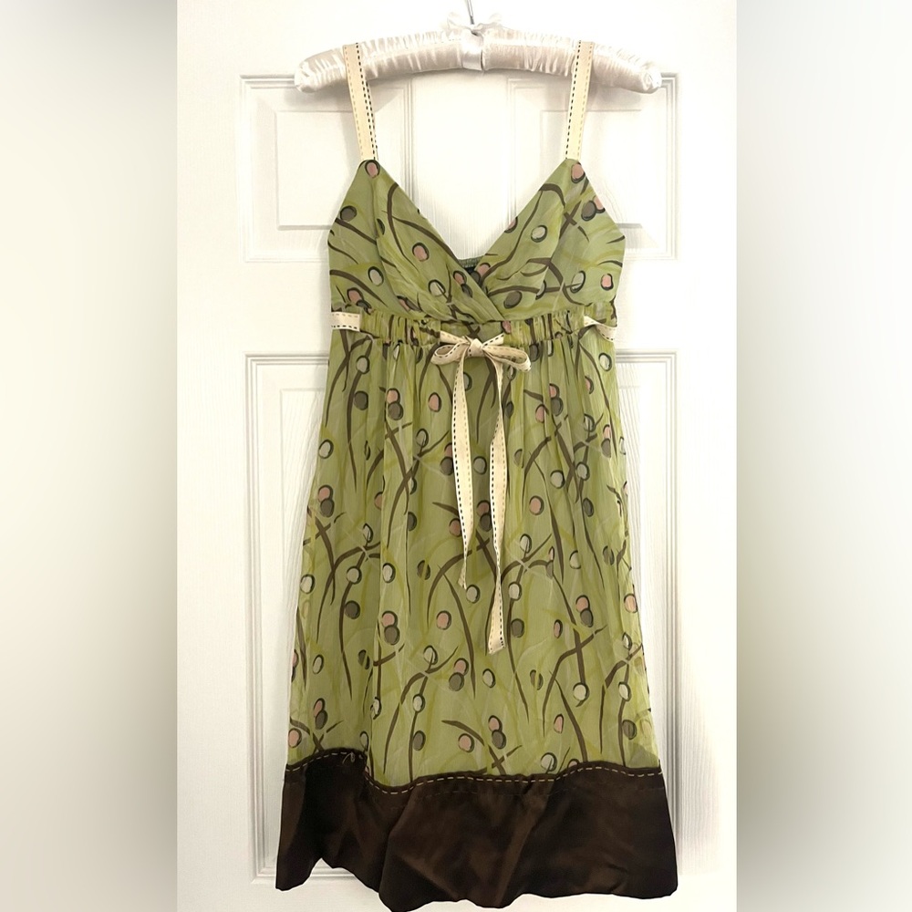 BCBGMaxAzria Green Pleated Tie Front Sundress